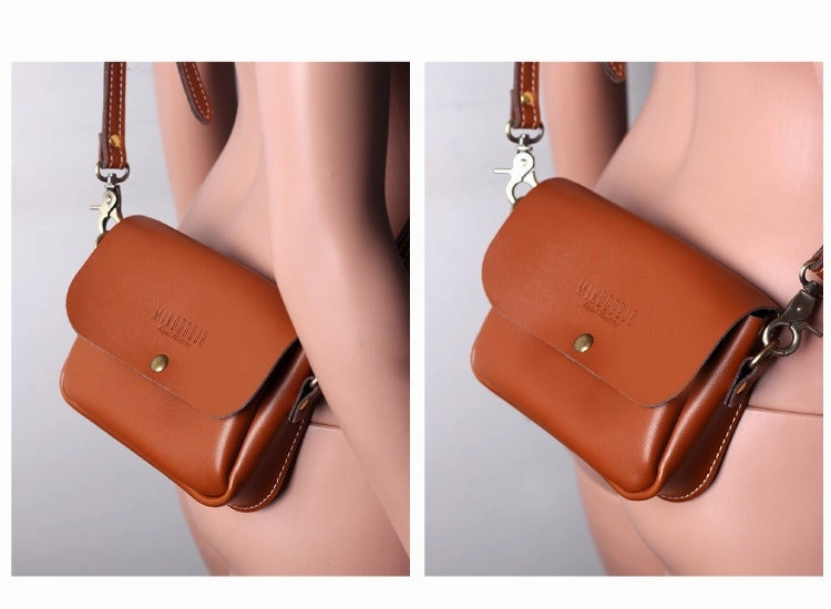 Cute Black LEATHER Flip Side Bag Handmade WOMEN Phone Crossbody BAG Purse FOR WOMEN