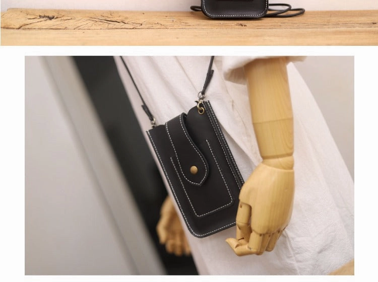 Cute Black LEATHER Slim Side Bags Pouch Phone WOMEN SHOULDER BAG Phone Crossbody Pouch FOR WOMEN