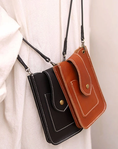 Cute Black LEATHER Slim Side Bags Pouch Phone WOMEN SHOULDER BAG Phone Crossbody Pouch FOR WOMEN