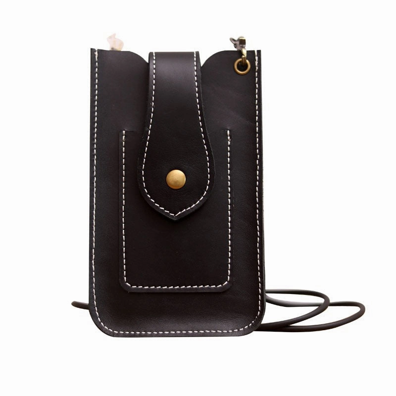 Cute Black LEATHER Slim Side Bags Pouch Phone WOMEN SHOULDER BAG Phone Crossbody Pouch FOR WOMEN
