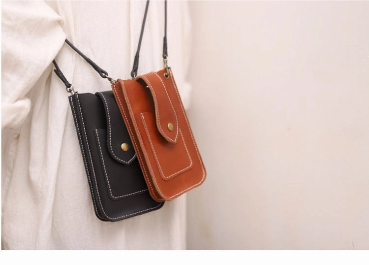 Cute Black LEATHER Slim Side Bags Pouch Phone WOMEN SHOULDER BAG Phone Crossbody Pouch FOR WOMEN