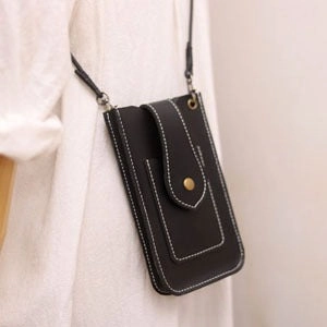 Cute Black LEATHER Slim Side Bags Pouch Phone WOMEN SHOULDER BAG Phone Crossbody Pouch FOR WOMEN