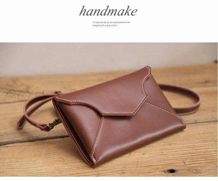 Cute Brown LEATHER Envelope WOMEN SHOULDER BAG Handmade Slim Envelope Crossbody Purse FOR WOMEN