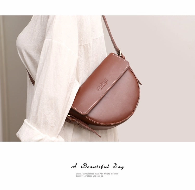 Cute Brown LEATHER Saddle Bag WOMEN SHOULDER BAG Small Saddle Crossbody Purse FOR WOMEN