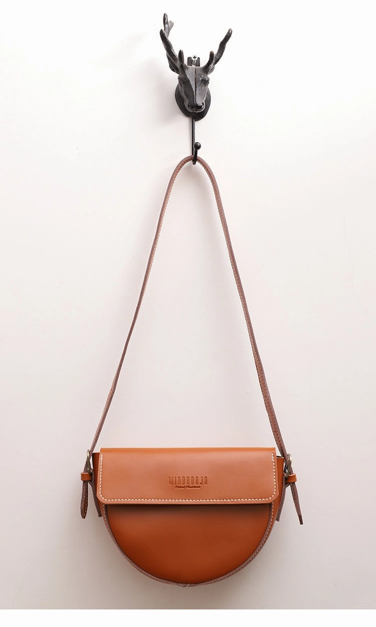 Cute Brown LEATHER Saddle Bag WOMEN SHOULDER BAG Small Saddle Crossbody Purse FOR WOMEN