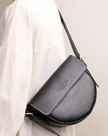Cute Brown LEATHER Saddle Bag WOMEN SHOULDER BAG Small Saddle Crossbody Purse FOR WOMEN