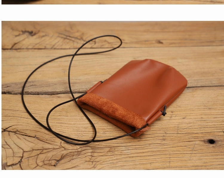 Cute Brown LEATHER Side Bag Phone WOMEN SHOULDER BAG Slim Phone Crossbody Pouch FOR WOMEN