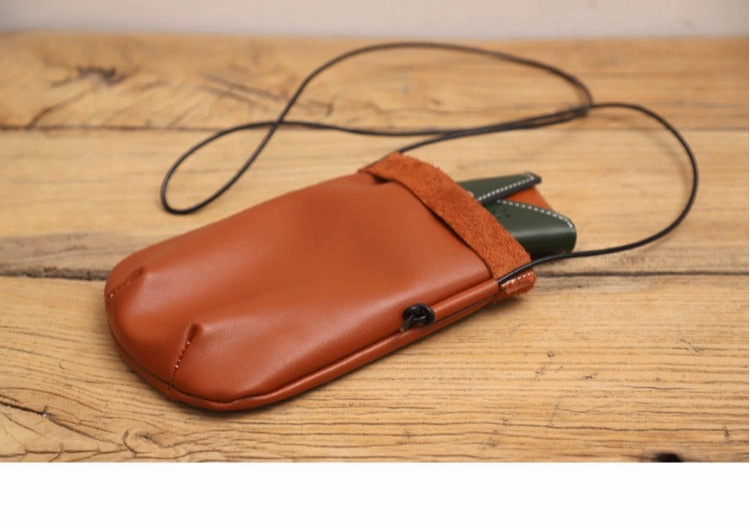 Cute Brown LEATHER Side Bag Phone WOMEN SHOULDER BAG Slim Phone Crossbody Pouch FOR WOMEN