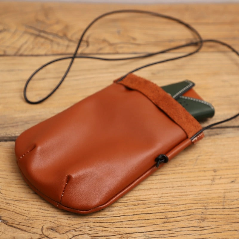 Cute Brown LEATHER Side Bag Phone WOMEN SHOULDER BAG Slim Phone Crossbody Pouch FOR WOMEN