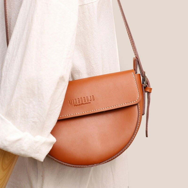 Cute Coffee LEATHER Saddle Bag WOMEN SHOULDER BAG Small Saddle Crossbody Purse FOR WOMEN