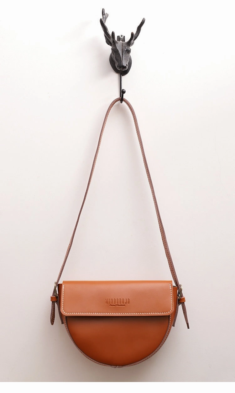 Cute Coffee LEATHER Saddle Bag WOMEN SHOULDER BAG Small Saddle Crossbody Purse FOR WOMEN