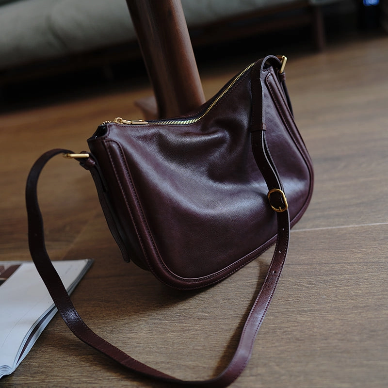 Cute Coffee Leather Saddle Shoulder Bag Women Saddle Crossbody Bag for Women