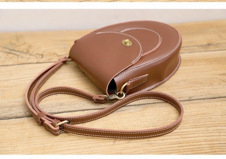 Cute Coffee LEATHER Saddle Side Bag WOMEN SHOULDER BAG Crossbody Saddle Purse FOR WOMEN