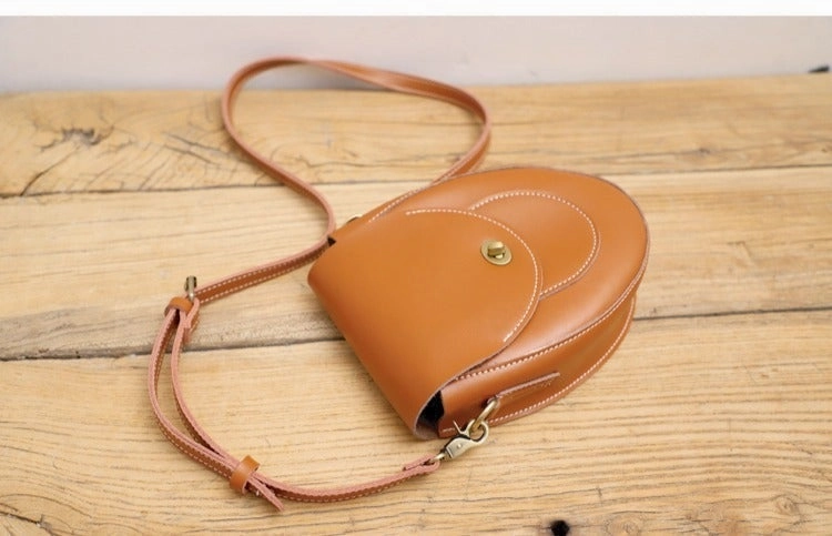 Cute Coffee LEATHER Saddle Side Bag WOMEN SHOULDER BAG Crossbody Saddle Purse FOR WOMEN