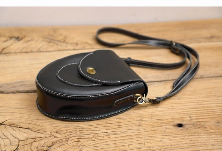 Cute Coffee LEATHER Saddle Side Bag WOMEN SHOULDER BAG Crossbody Saddle Purse FOR WOMEN