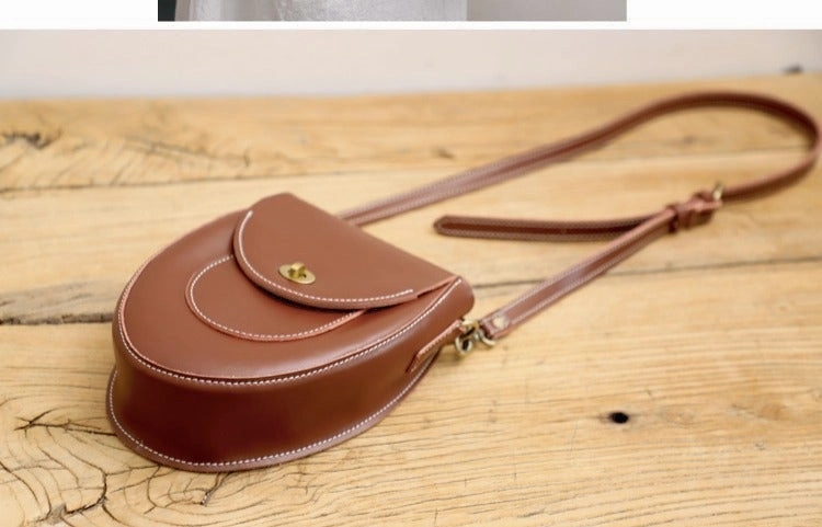 Cute Coffee LEATHER Saddle Side Bag WOMEN SHOULDER BAG Crossbody Saddle Purse FOR WOMEN