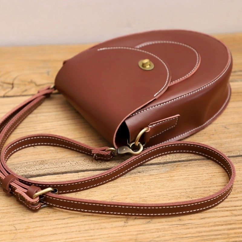 Cute Coffee LEATHER Saddle Side Bag WOMEN SHOULDER BAG Crossbody Saddle Purse FOR WOMEN