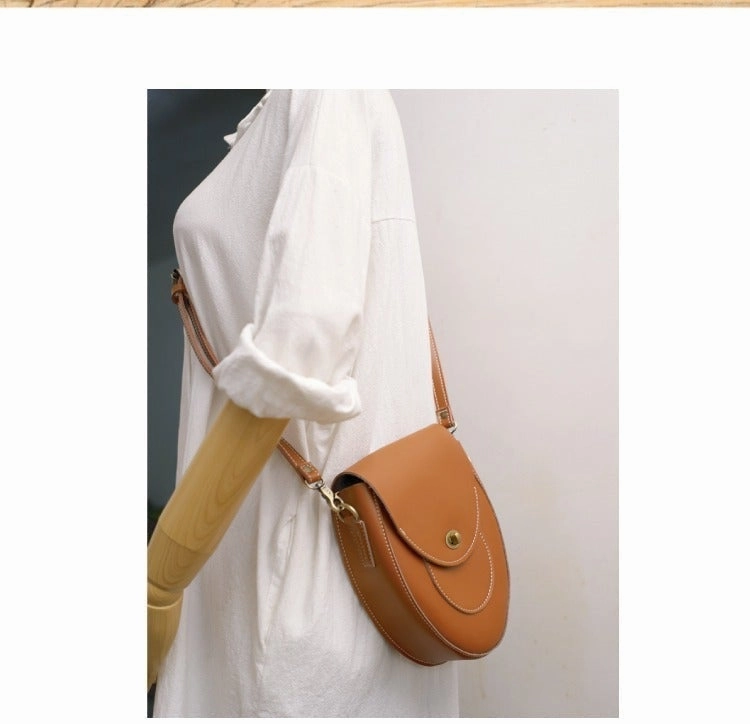 Cute Coffee LEATHER Saddle Side Bag WOMEN SHOULDER BAG Crossbody Saddle Purse FOR WOMEN
