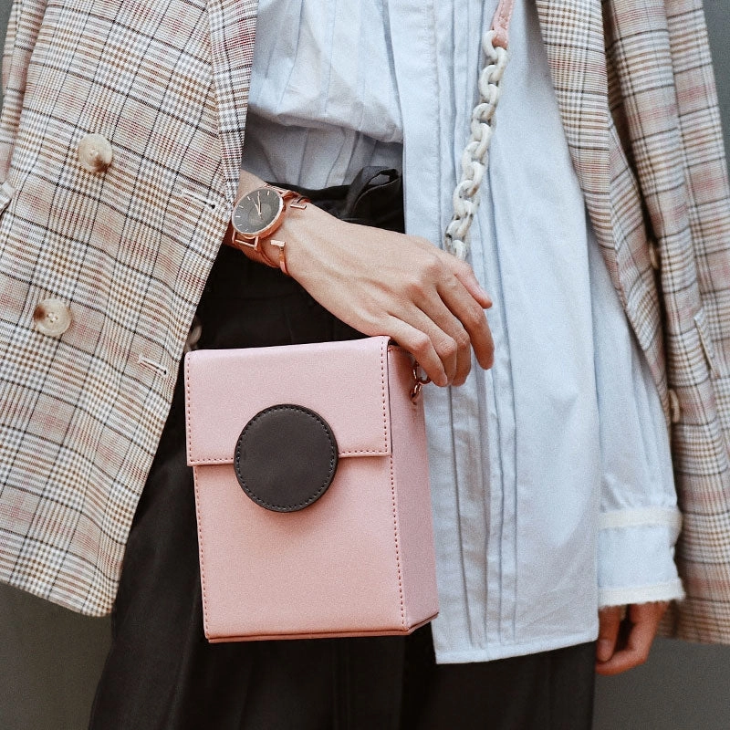 Cute Leather Pink Womens Mini Box Chain Purse Box Shoulder Bag for Women