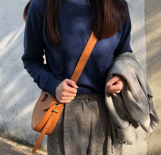 Cute Leather Red Brown Womens Saddle Purse Saddle Shoulder Bag for Women