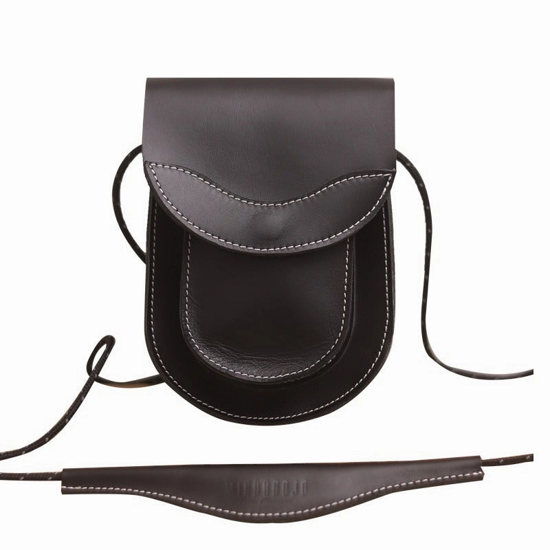 Cute LEATHER Saddle Side Bag WOMEN Black SHOULDER BAG Small Crossbody Purse FOR WOMEN