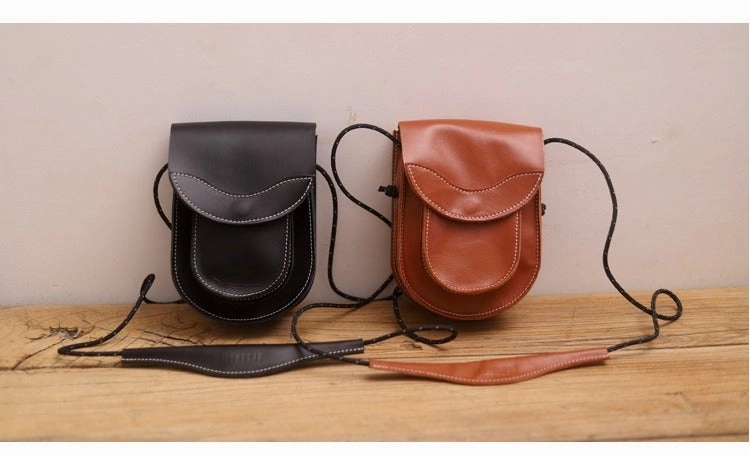Cute LEATHER Saddle Side Bag WOMEN Black SHOULDER BAG Small Crossbody Purse FOR WOMEN