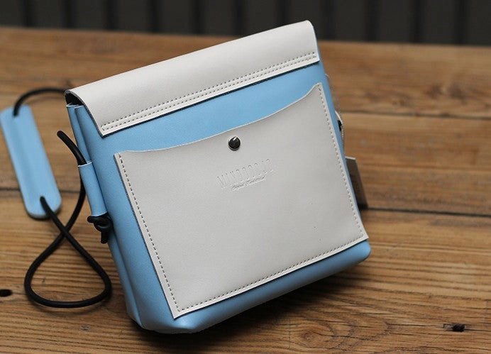 Cute LEATHER WOMEN SHOULDER BAG Contrast Color Crossbody Purses FOR WOMEN