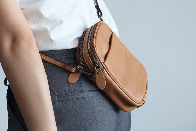 Cute Leather Womens Cell Phone Crossbody Bag Purse Double Zipper Shoulder Bag for Women