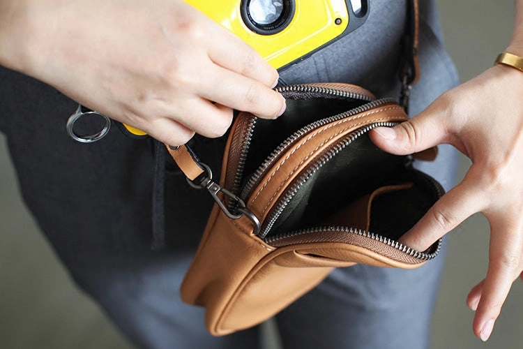 Cute Leather Womens Cell Phone Crossbody Bag Purse Double Zipper Shoulder Bag for Women