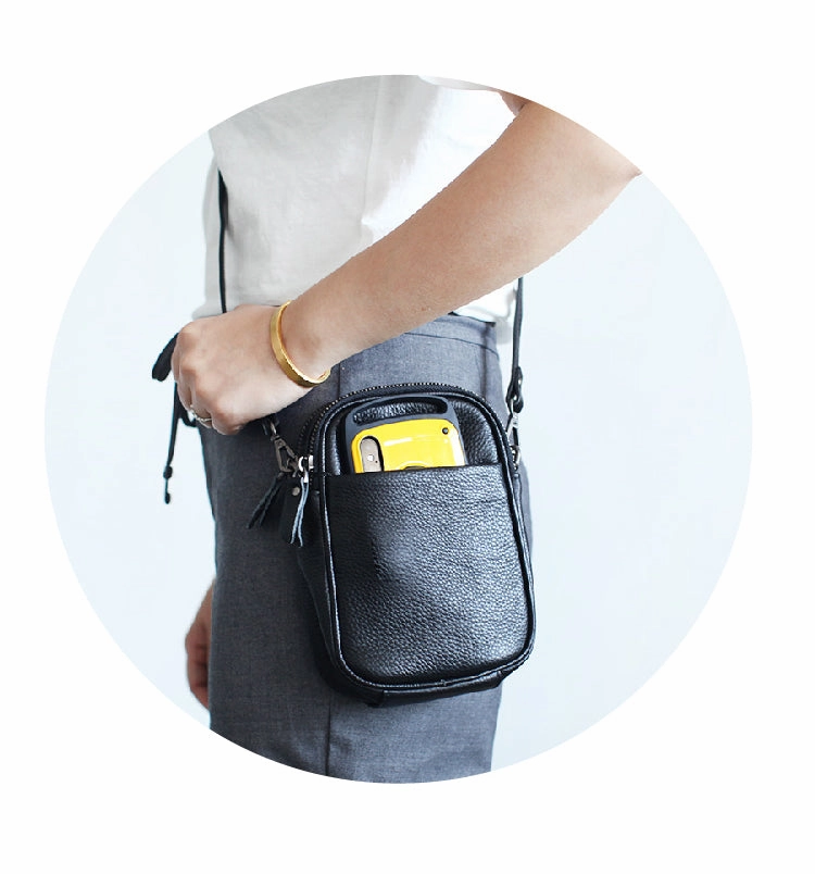 Cute Leather Womens Cell Phone Crossbody Bag Purse Double Zipper Shoulder Bag for Women