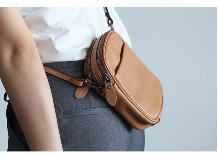Cute Leather Womens Cell Phone Crossbody Bag Purse Double Zipper Shoulder Bag for Women