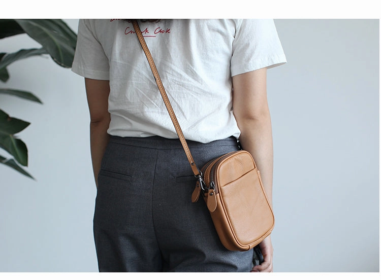 Cute Leather Womens Cell Phone Crossbody Bag Purse Double Zipper Shoulder Bag for Women