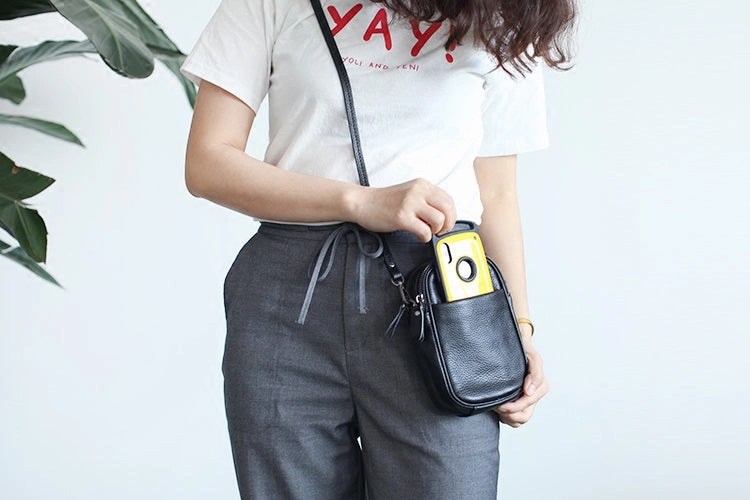 Cute Leather Womens Cell Phone Crossbody Bag Purse Double Zipper Shoulder Bag for Women