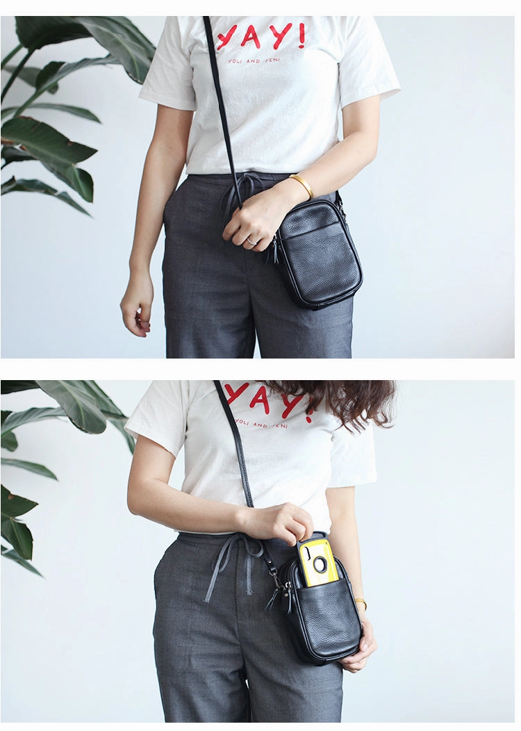 Cute Leather Womens Cell Phone Crossbody Bag Purse Double Zipper Shoulder Bag for Women