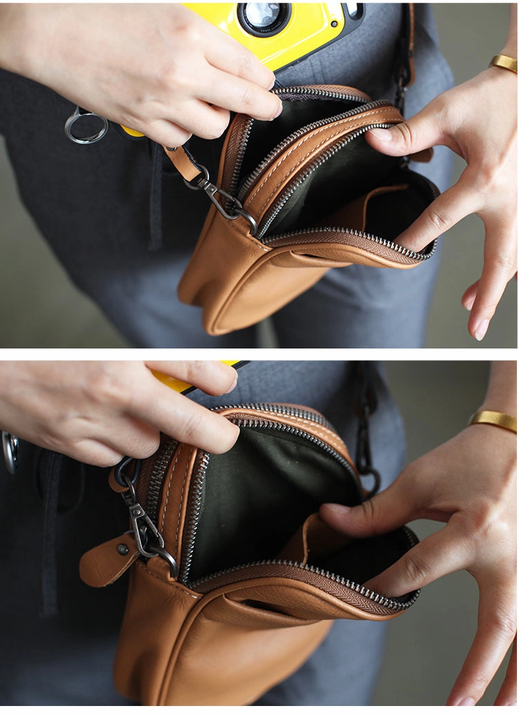 Cute Leather Womens Cell Phone Crossbody Bag Purse Double Zipper Shoulder Bag for Women