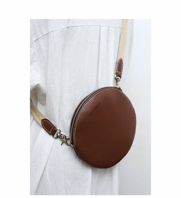 Cute Round LEATHER Small Side Bag Green WOMEN Circle SHOULDER BAG Small Crossbody Purse FOR WOMEN