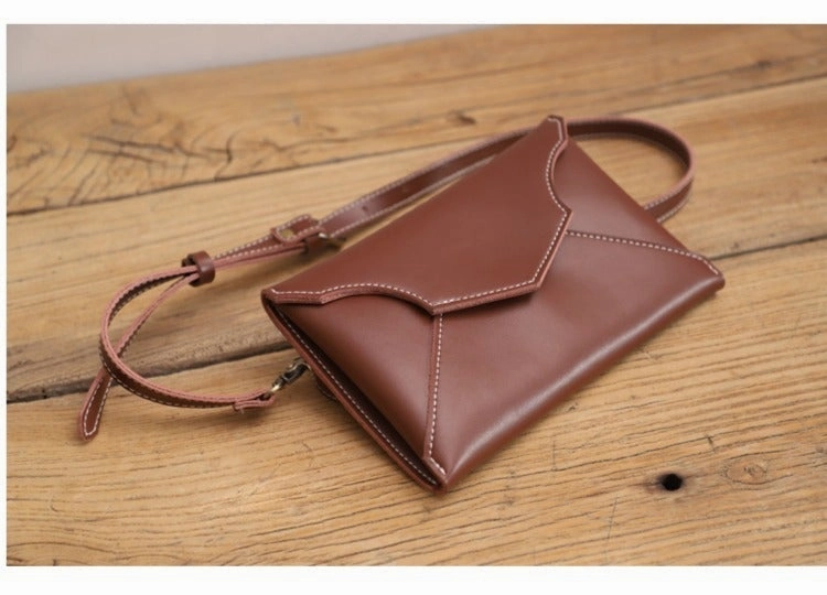 Cute Wine LEATHER Envelope WOMEN SHOULDER BAG Handmade Slim Envelope Crossbody Purse FOR WOMEN