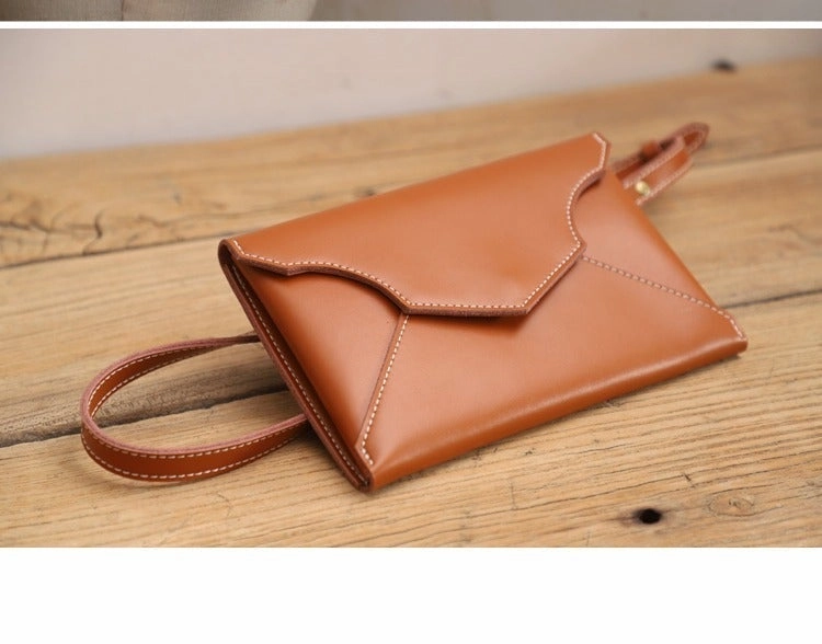 Cute Wine LEATHER Envelope WOMEN SHOULDER BAG Handmade Slim Envelope Crossbody Purse FOR WOMEN