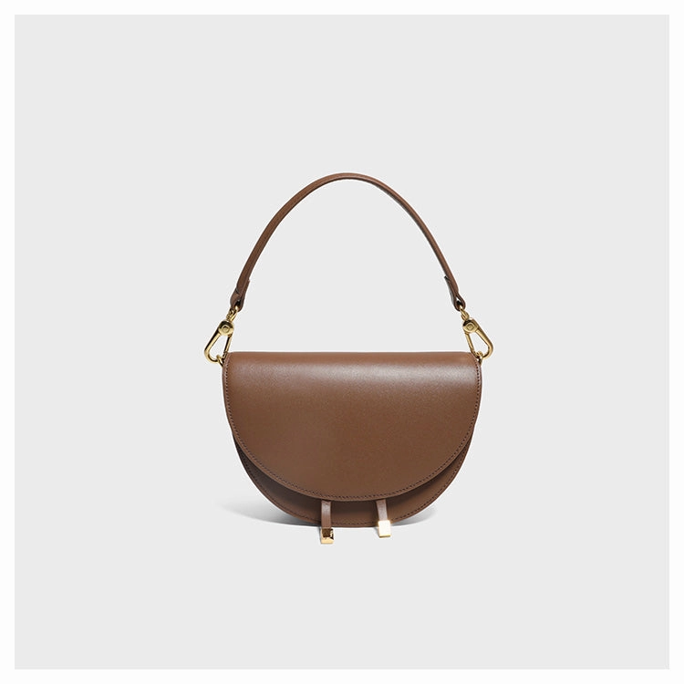 Cute Womens Khaki Leather Saddle Round Handbag Shoulder Bag Round Crossbody Purse for Women
