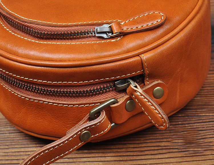 Cute Womens Small Black Leather Round Crossbody Purse Vintage Round Black Shoulder Bag for Women