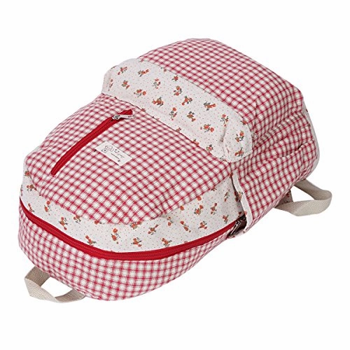 Damara Classic Lattice Print Zipper Backpack Rucksack,Red