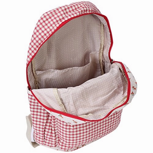 Damara Classic Lattice Print Zipper Backpack Rucksack,Red
