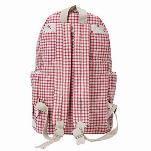 Damara Classic Lattice Print Zipper Backpack Rucksack,Red