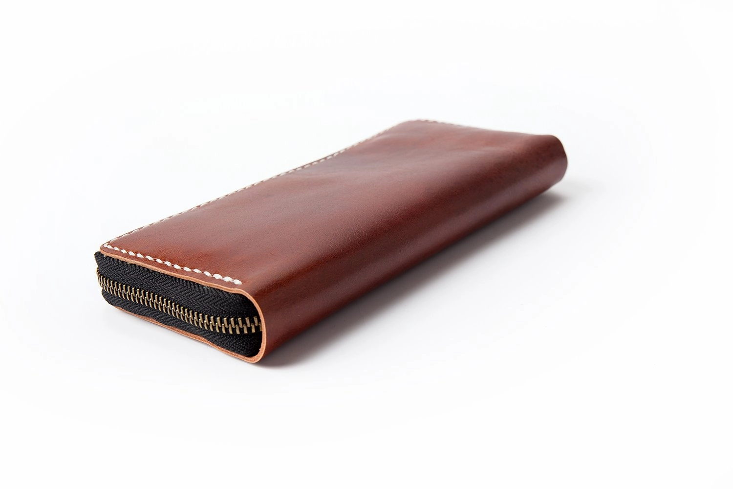 Dark Brown Handmade Leather Mens Long Wallet Zipper Bifold Long Clutch Wallets For Men