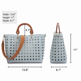 Dasein Faux Leather Tote Bag With Wooden Handles And Sequins 13.6in W 11in H