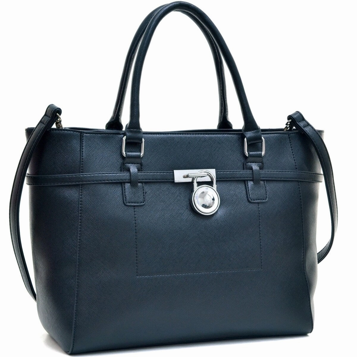 Dasein Padlock Belted Medium Tote Bag Saffiano Faux Leather Adjustable Strap