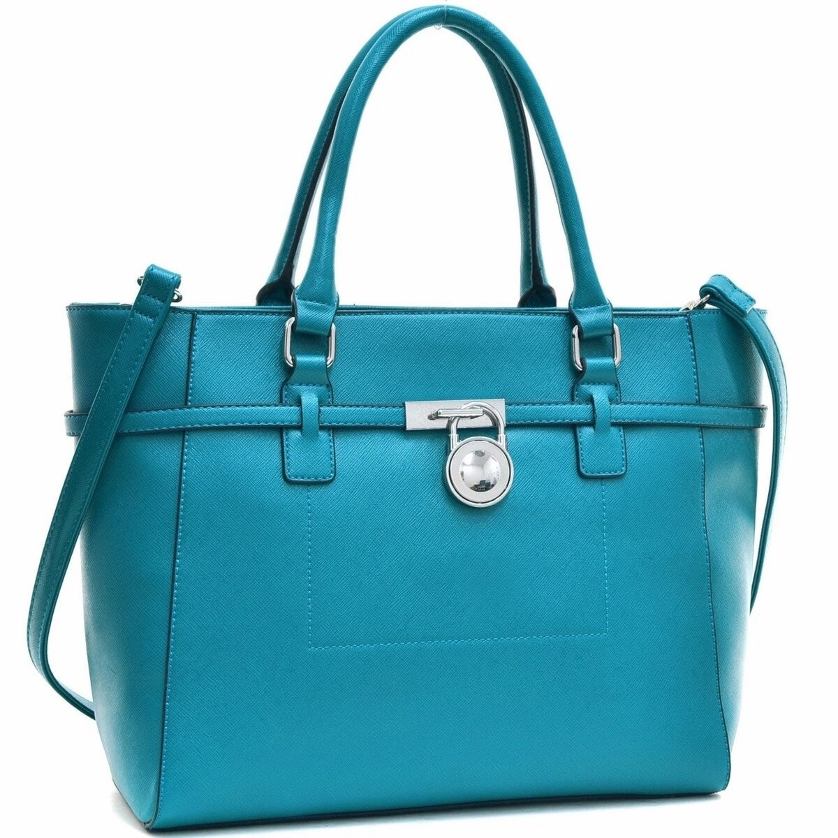 Dasein Padlock Belted Medium Tote Bag Saffiano Faux Leather Adjustable Strap