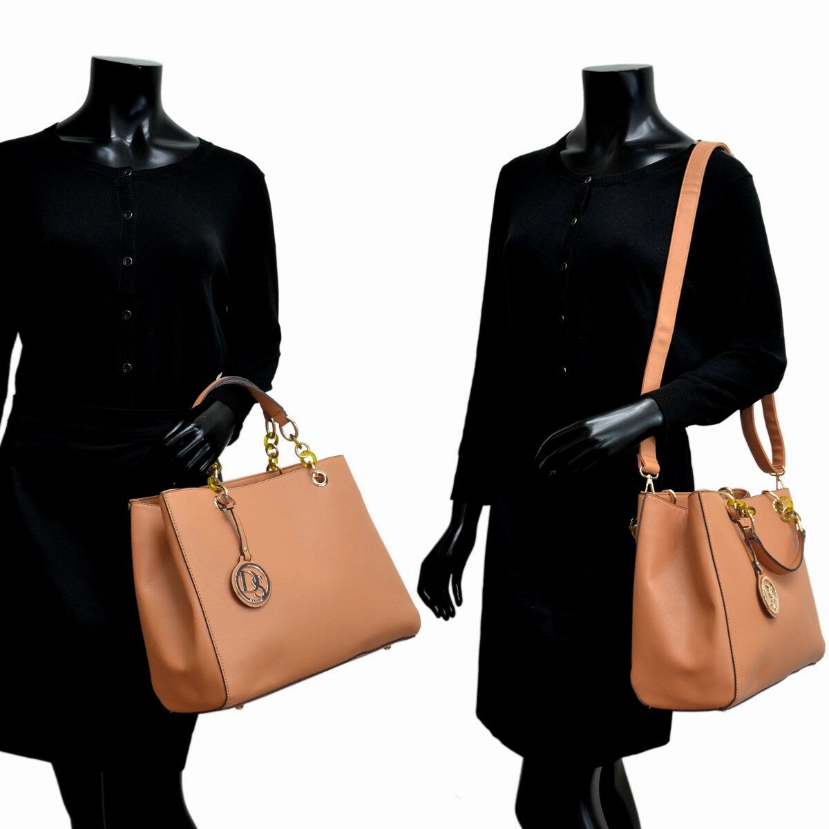Dasein Saffiano Leather Chain Strap Satchel Handbag Tote Designer Purse Shoulder Bag Laptop Bag With Matching Wallet