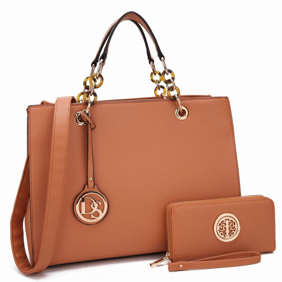 Dasein Saffiano Leather Chain Strap Satchel Handbag Tote Designer Purse Shoulder Bag Laptop Bag With Matching Wallet