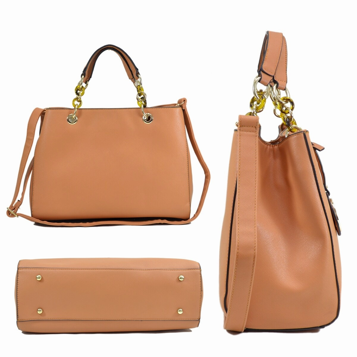 Dasein Saffiano Leather Chain Strap Satchel Handbag Tote Designer Purse Shoulder Bag Laptop Bag With Matching Wallet